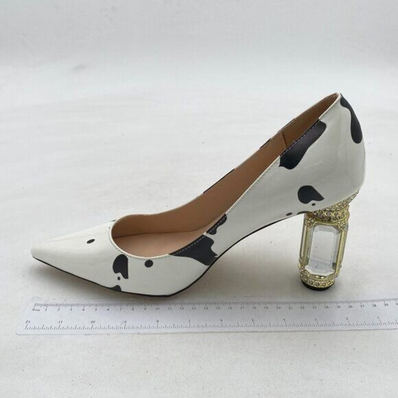 FSJ Cow Pointed Toe Chunky Block High Heel Crystal Pumps Slip on Wedding Shoes - Picture 2 of 8